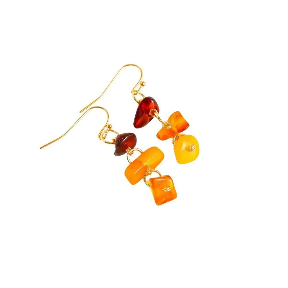 Natural Baltic Amber Chip Dangle in Gold Plated Brass